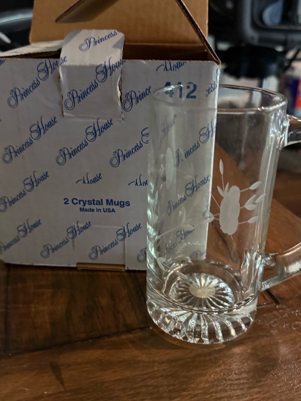 Princess House Clear Etched Floral Crystal Mug - Clear Glass